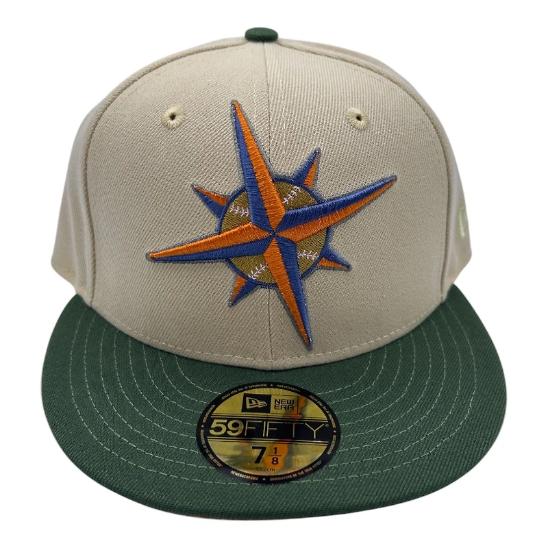 Seattle Mariners Tan and Green Compass Logo Pink UV New Era 59FIFTY Fitted Hat