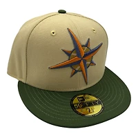 Seattle Mariners Tan and Green Compass Logo Pink UV New Era 59FIFTY Fitted Hat