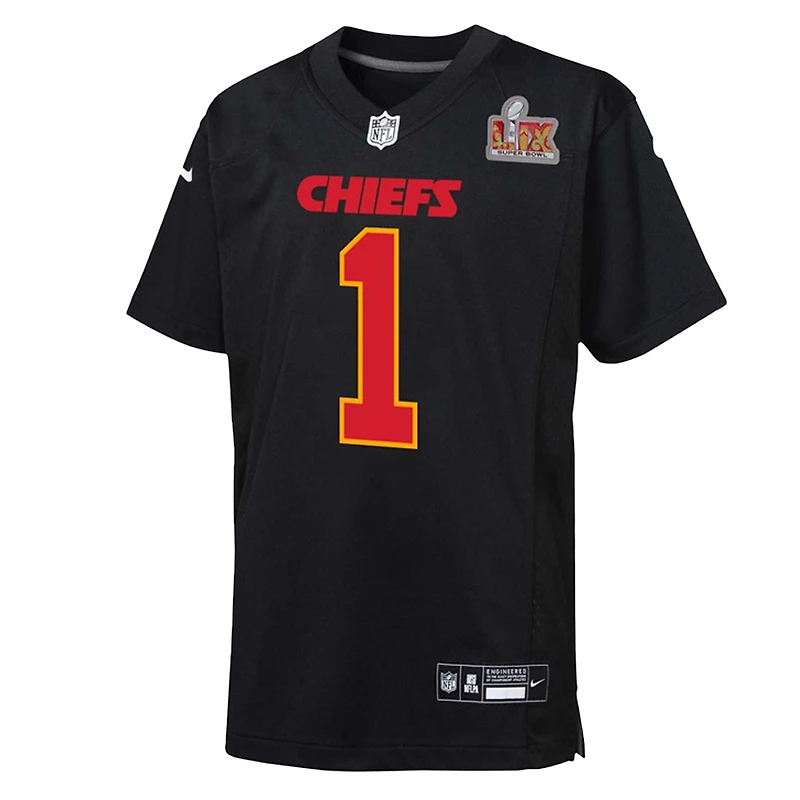 Youth Kansas City Chiefs Xavier Worthy Super Bowl LIX Patch Black Nike Game Jersey