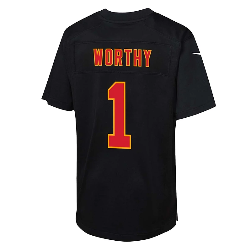 Youth Kansas City Chiefs Xavier Worthy Super Bowl LIX Patch Black Nike Game Jersey