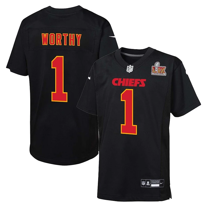 Youth Kansas City Chiefs Xavier Worthy Super Bowl LIX Patch Black Nike Game Jersey