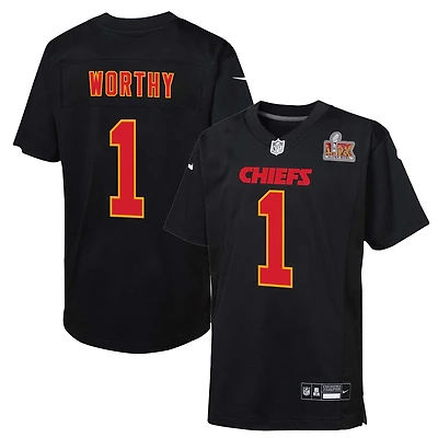 Youth Kansas City Chiefs Xavier Worthy Super Bowl LIX Patch Black Nike Game Jersey