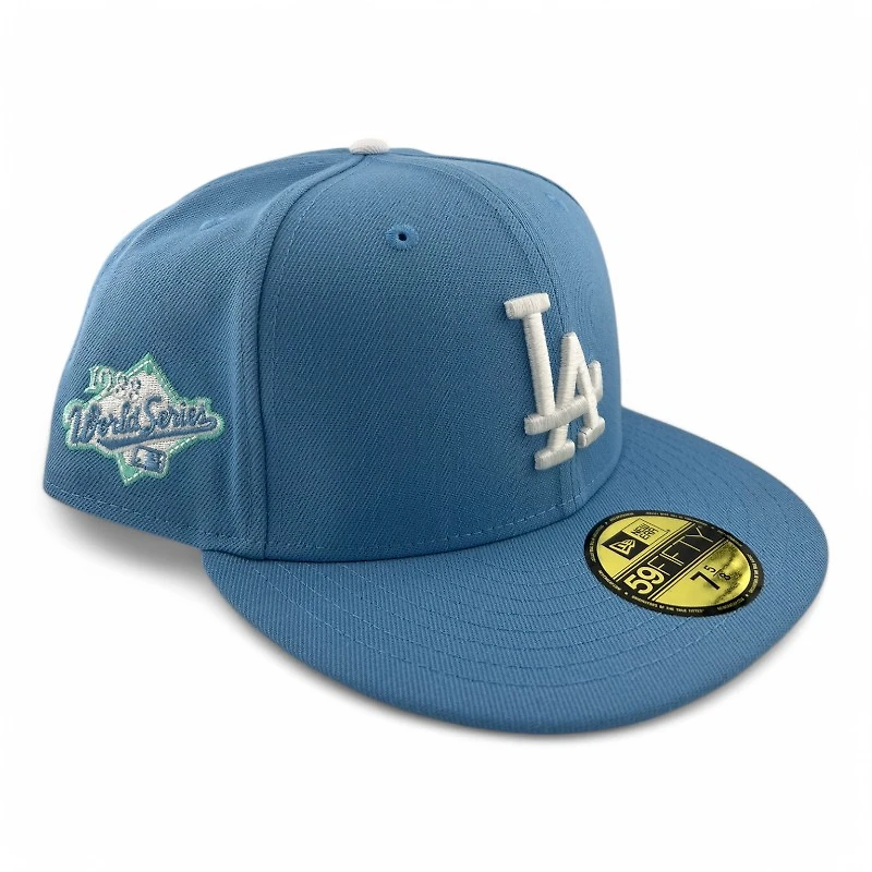 Los Angeles Dodgers Blue Glacier Pack 1988 World Series Patch Mint UV New Era 59FIFTY Fitted Hat