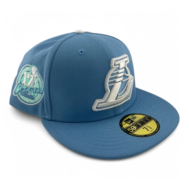 Los Angeles Lakers Blue Glacier Pack 17x Champs Patch Mint UV New Era 59FIFTY Fitted Hat