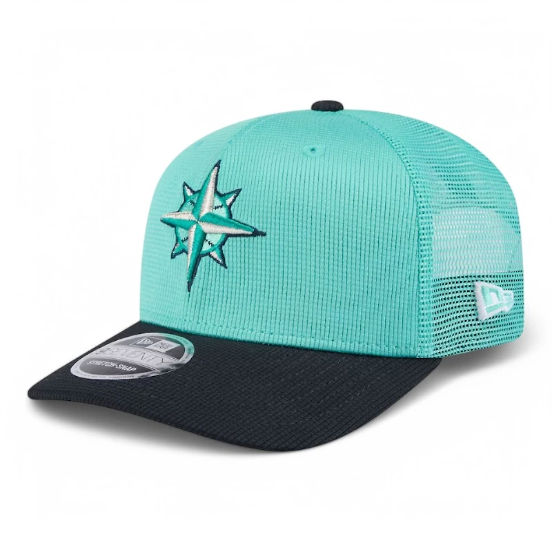 Seattle Mariners Aqua and Navy 2025 Spring Training New Era 9SEVENTY Stretch Snapback Hat
