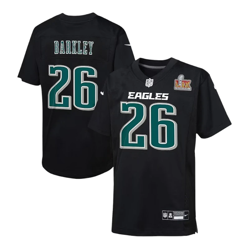 Youth Philadelphia Eagles Saquon Barkley Super Bowl LIX Patch Black Nike Game Jersey