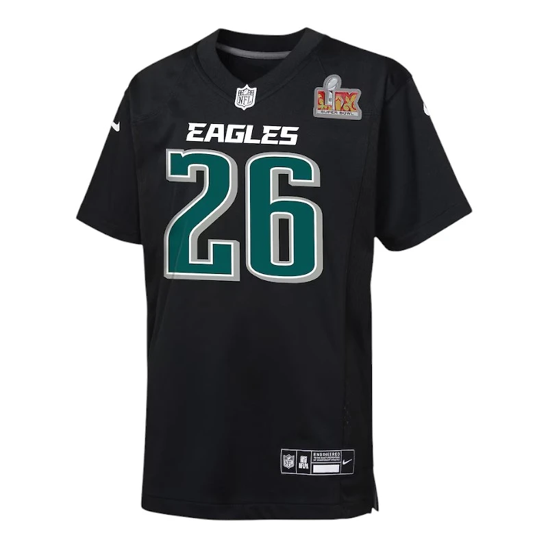 Youth Philadelphia Eagles Saquon Barkley Super Bowl LIX Patch Black Nike Game Jersey