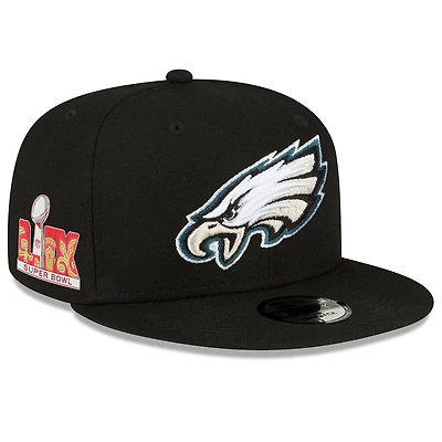 Philadelphia Eagles Black Super Bowl LIX Patch New Era 9FIFTY Snapback Hat