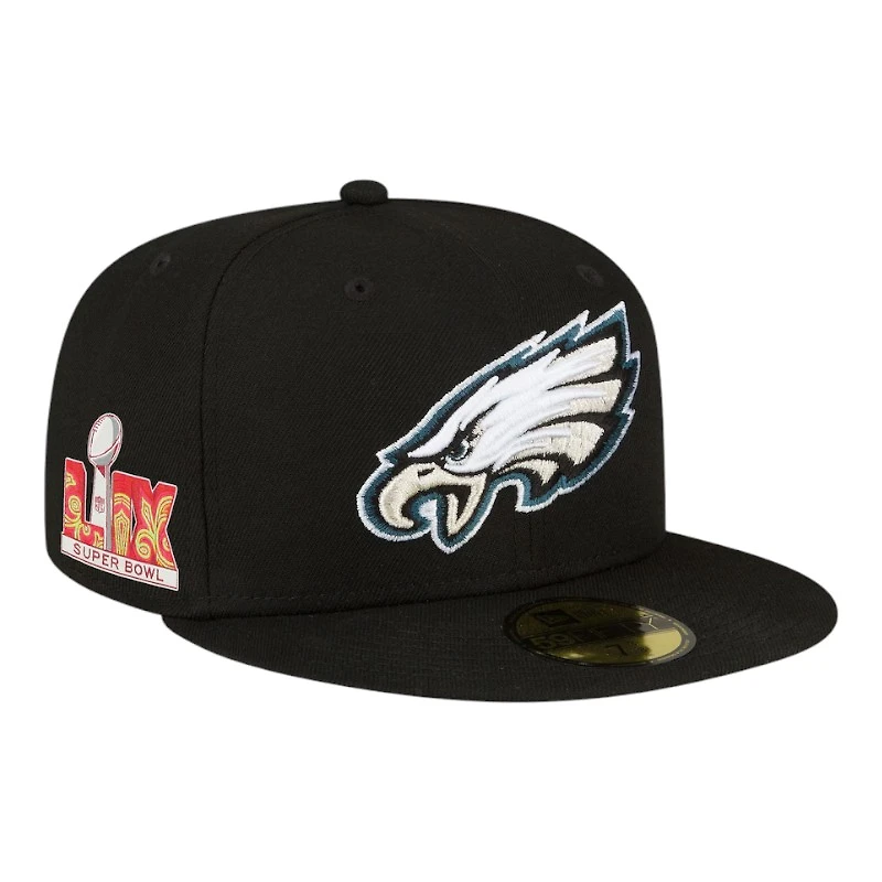 Philadelphia Eagles Black Super Bowl LIX Patch New Era 59FIFTY Fitted Hat