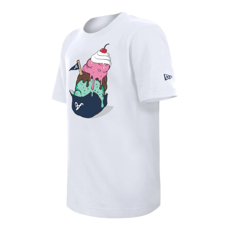 Youth Atlanta Braves White Ice Cream Hat New Era Short Sleeve T-Shirt