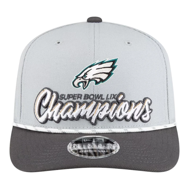 Philadelphia Eagles Gray and Charcoal Super Bowl LIX Champs Locker Room New Era 9SEVENTY Rope Adjustable Hat