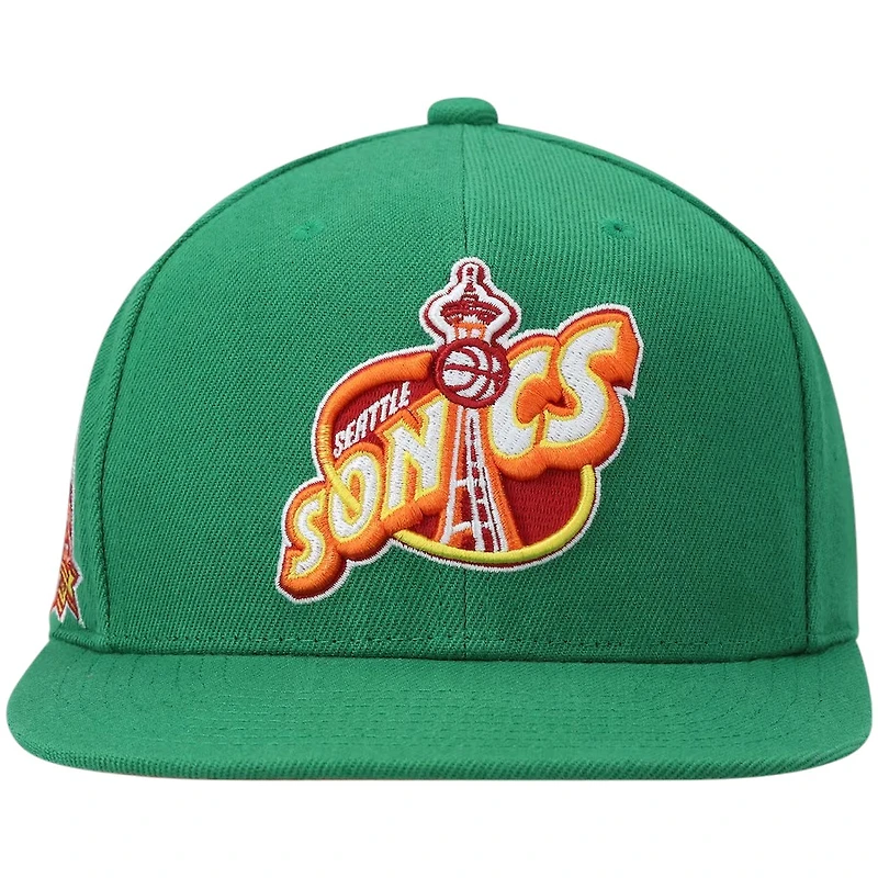 Seattle Supersonics Greem 40th Anni Patch Mitchell & Ness NBA Snapback Hat
