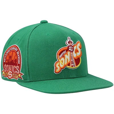 Seattle Supersonics Greem 40th Anni Patch Mitchell & Ness NBA Snapback Hat