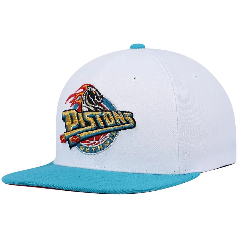 Detroit Pistons White and Teal Mitchell & Ness NBA Hardwood Classic Snapback Hat