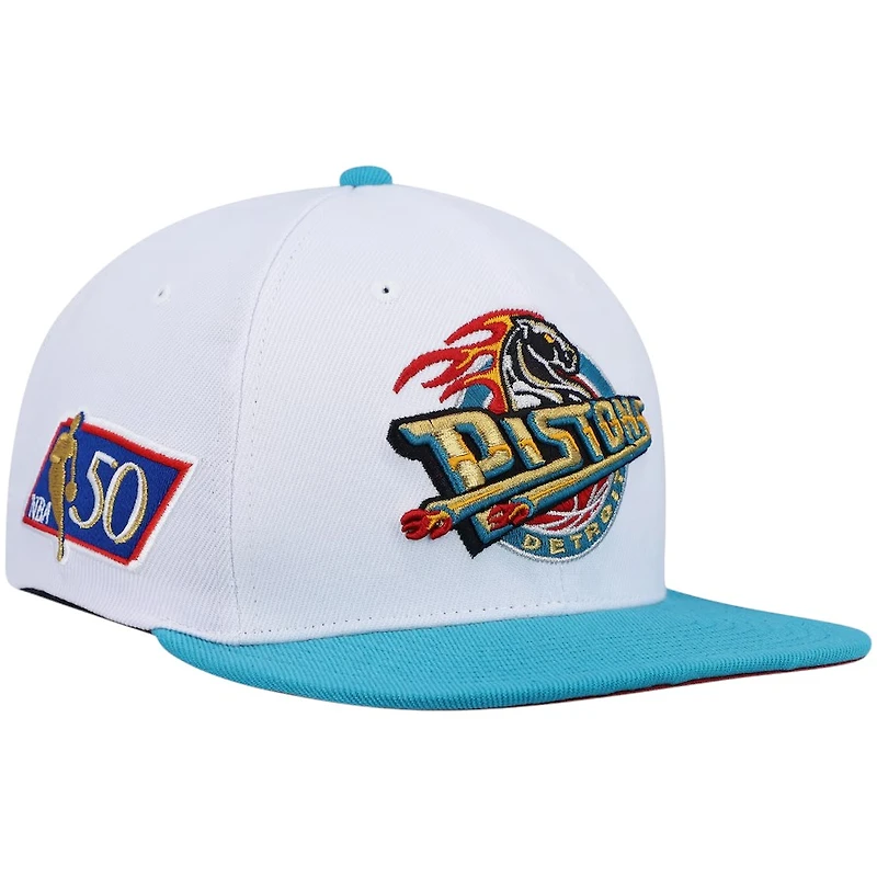 Detroit Pistons White and Teal Mitchell & Ness NBA Hardwood Classic Snapback Hat