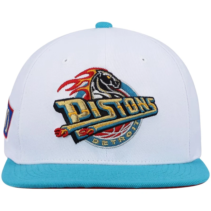 Detroit Pistons White and Teal Mitchell & Ness NBA Hardwood Classic Snapback Hat