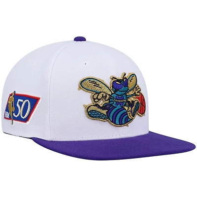 Charlotte Hornets White and Purple Mitchell & Ness NBA Hardwood Classic Snapback Hat