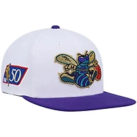 Charlotte Hornets White and Purple Mitchell & Ness NBA Hardwood Classic Snapback Hat