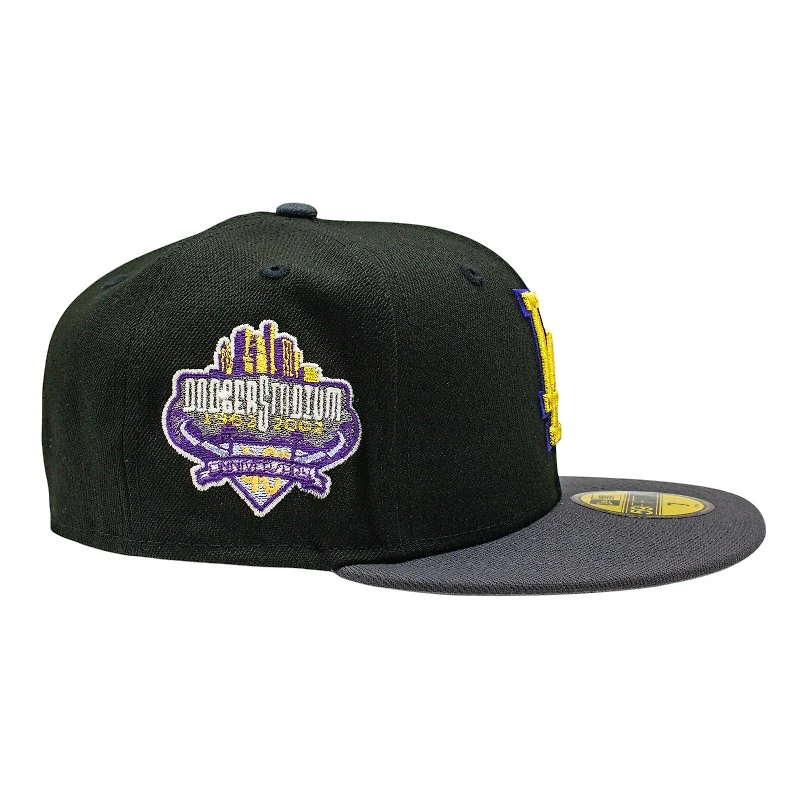 Los Angeles Dodgers Black and Graphite 40th Anniversary at Dodger Stadium Patch Grey UV New Era 59FIFTY Fitted Hat