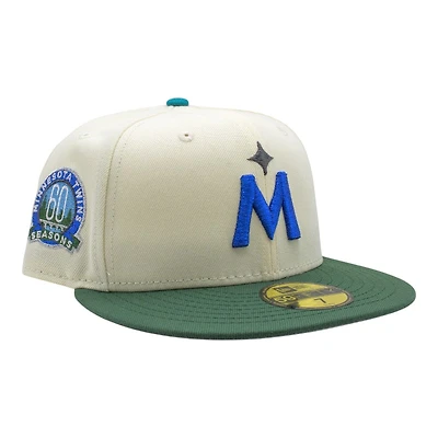 Minnesota Twins Cream and Green 60th Anniversary Patch Grey UV New Era 59Fifty Fitted Hat