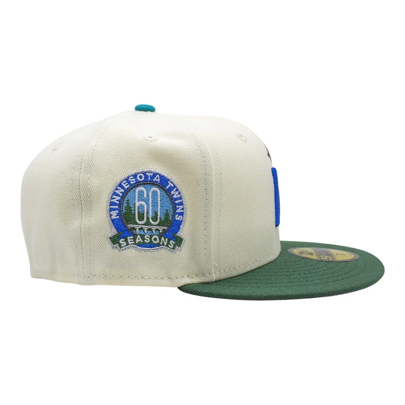 Minnesota Twins Cream and Green 60th Anniversary Patch Grey UV New Era 59Fifty Fitted Hat