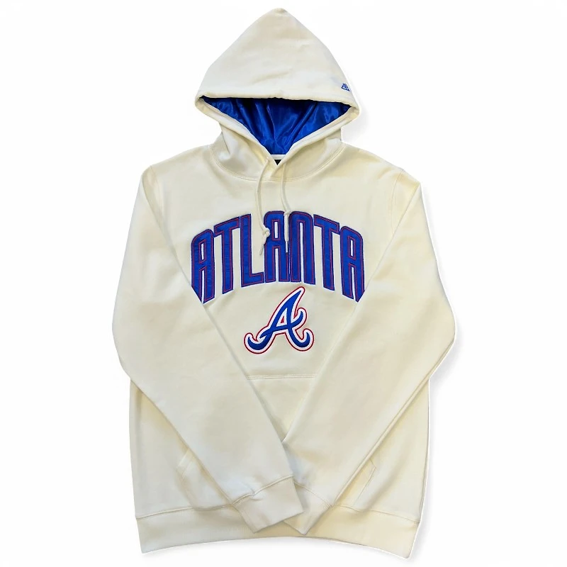 Atlanta Braves City Connect Cream Pro Image Exclusive Royal Blue Satin Hood New Era Hoodie Mens