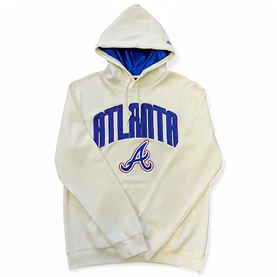 Atlanta Braves City Connect Cream Pro Image Exclusive Royal Blue Satin Hood New Era Hoodie Mens
