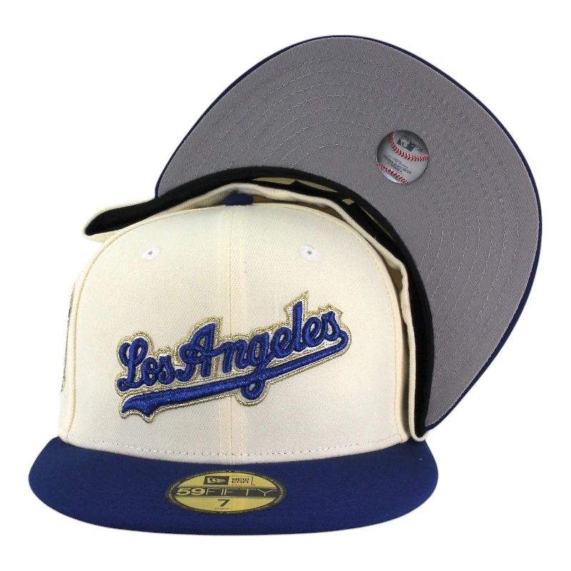 Los Angeles Dodgers Chrome and Royal Blue Script "84 Olympic Pack" Grey UV New Era 59FIFTY Fitted Hat