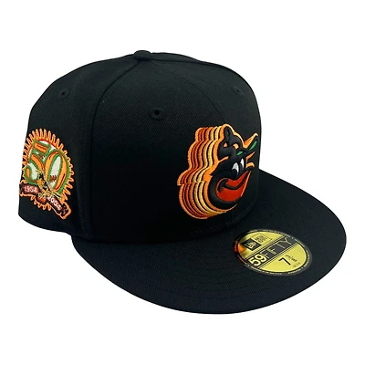 Baltimore Orioles Black and Orange So Fly 2.0 Pack 50th Anni Patch Green UV New Era 59FIFTY Fitted Hat