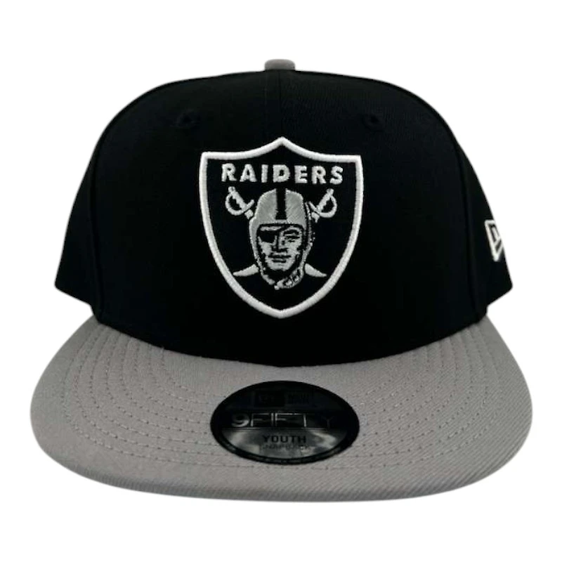 Youth Las Vegas Raiders Black and Gray Basic New Era 9FIFTY Snapback Hat