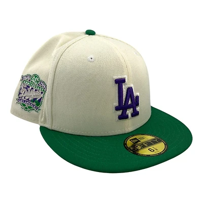 Los Angeles Dodgers Chrome and Green with Purple LA 40th Anniversary Patch Grey UV New Era 59FIFTY Fitted Hat