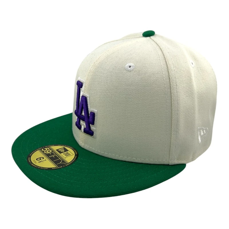 Los Angeles Dodgers Chrome and Green with Purple LA 40th Anniversary Patch Grey UV New Era 59FIFTY Fitted Hat