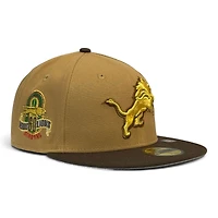 Detroit Lions Wheat and Brown 60 Seasons Patch Gray UV New Era 59FIFTY Fitted Hat