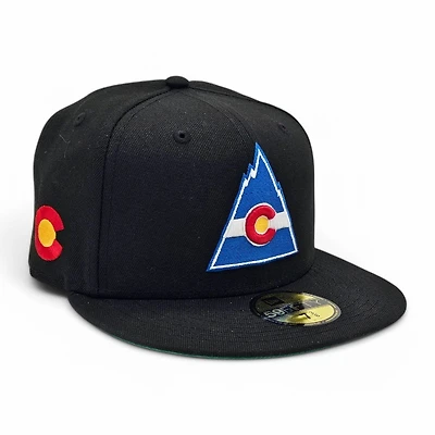 Colorado Rockies NHL Black Leon the Lab Flag Patch Grey UV New Era 59FIFTY Fitted Hat