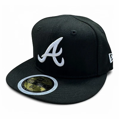 Kids Atlanta Braves White on Black Basic New Era 59FIFTY Fitted Hat