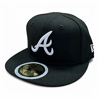 Kids Atlanta Braves White on Black Basic New Era 59FIFTY Fitted Hat