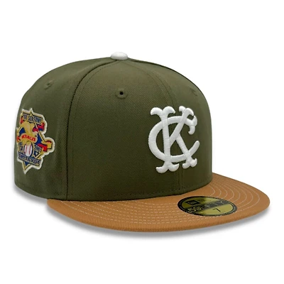 Kansas City Athletics Olive and Light Bronze 100 Seasons Patch Gray UV New Era 59FIFTY Fitted Hat