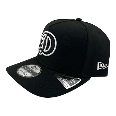 Los Angeles Dodgers Black and White Cursive D Logo New Era 9FIFTY A-Frame Snapback Hat
