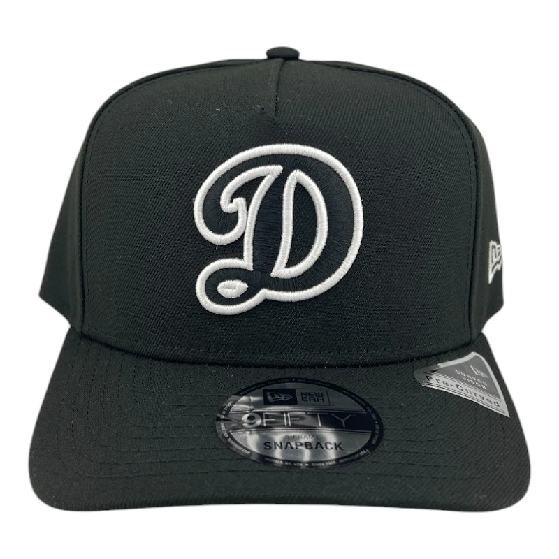 Los Angeles Dodgers Black and White Cursive D Logo New Era 9FIFTY A-Frame Snapback Hat
