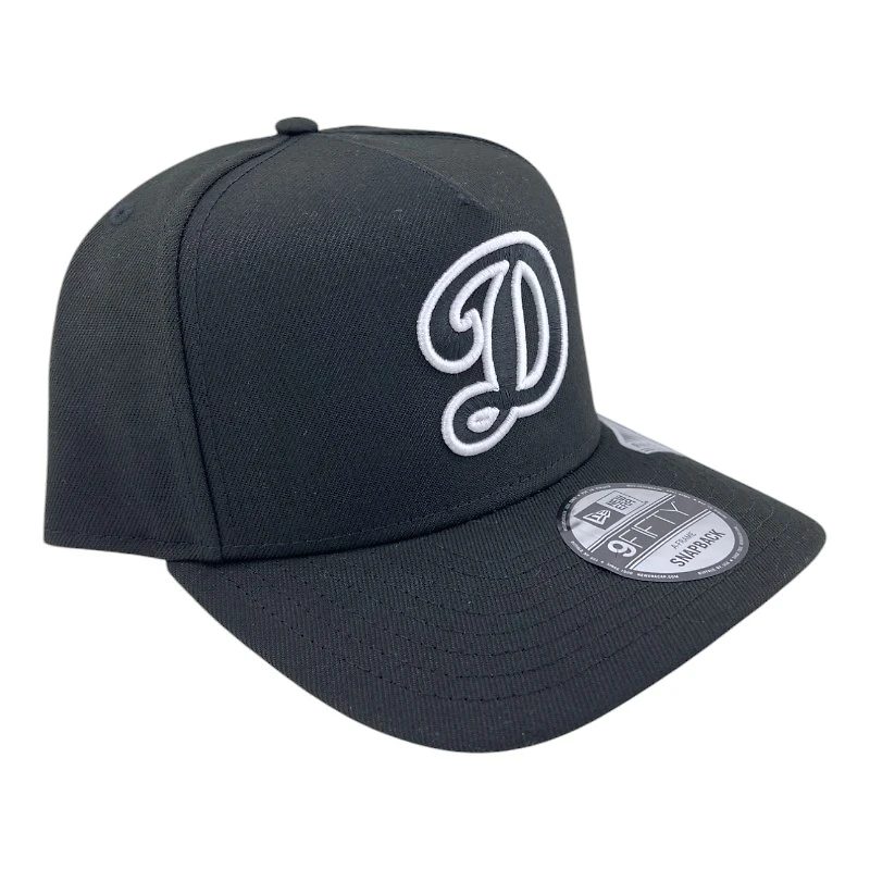 Los Angeles Dodgers Black and White Cursive D Logo New Era 9FIFTY A-Frame Snapback Hat