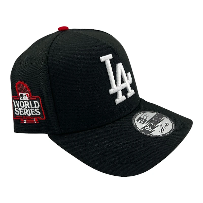 Los Angeles Dodgers Black and White 2024 WS Patch Red UV New Era 9FIFTY A-Frame Snapback Hat