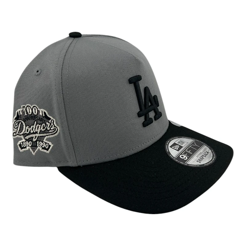 Los Angeles Dodgers Storm Gray and Black 100th Anniv Patch New Era 9FIFTY A-Frame Snapback Hat
