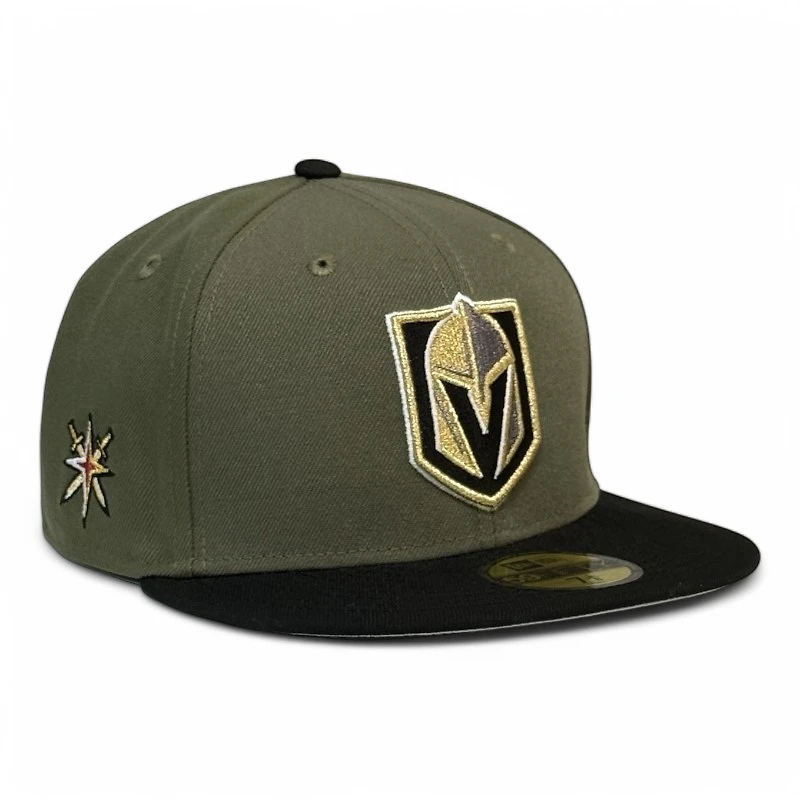Vegas Golden Knights Olive and Black Alt Logo Patch Gray UV New Era 59FIFTY Fitted Hat