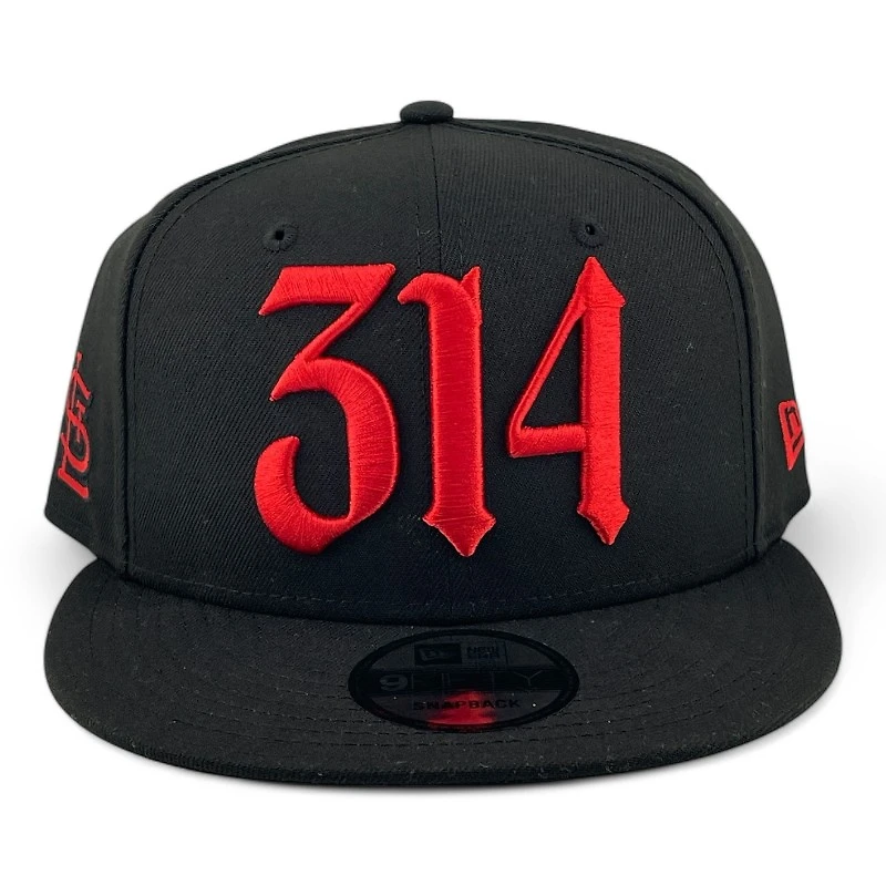 St. Louis Cardinals Black and Red 314 STL Logo Patch Black UV New Era 9FIFTY Snapback Hat