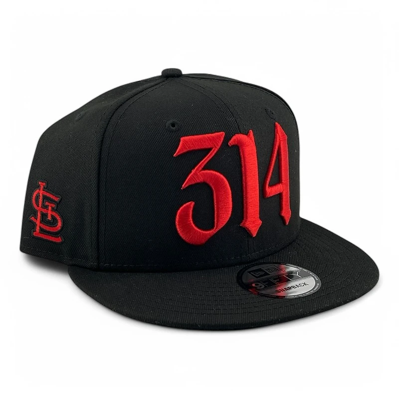 St. Louis Cardinals Black and Red 314 STL Logo Patch Black UV New Era 9FIFTY Snapback Hat
