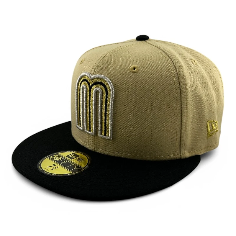 Mexico Vegas Gold and Black Flag Patch Gray UV New Era 59FIFTY Fitted Hat