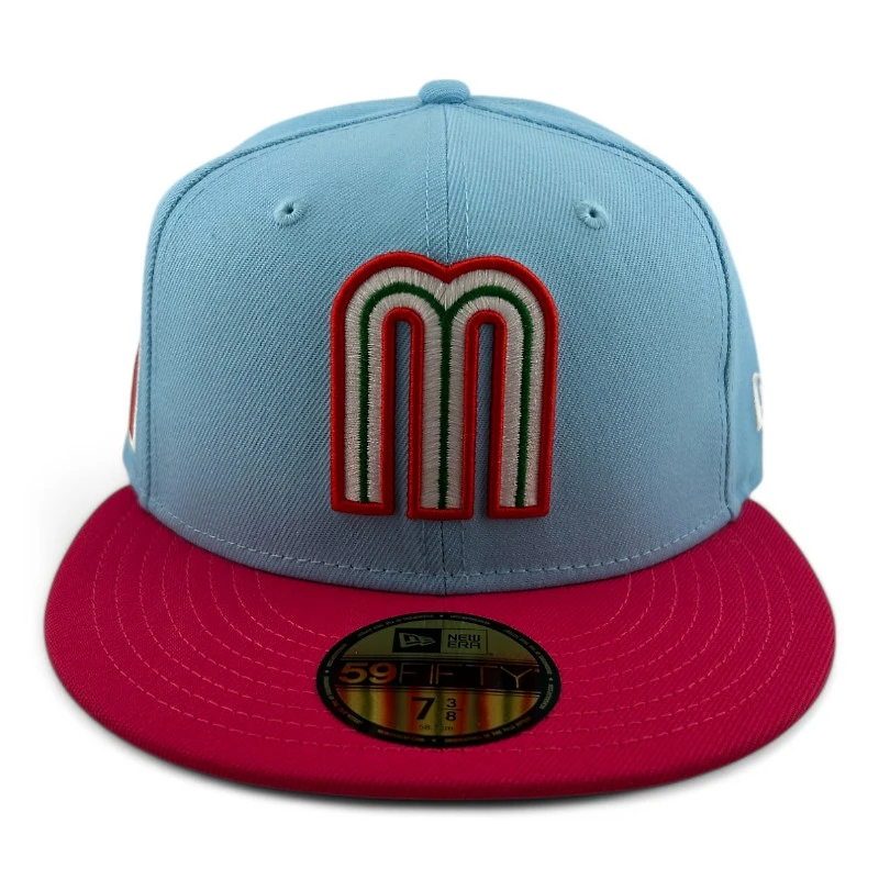 Mexico Light Blue and Pink Flag Patch Gray UV New Era 59FIFTY Fitted Hat