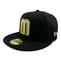 Mexico Black and Gold Metallic Aztec Calendar Patch Gray UV New Era 59FIFTY Fitted Hat
