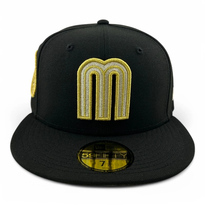 Mexico Black and Gold Metallic Aztec Calendar Patch Gray UV New Era 59FIFTY Fitted Hat