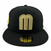 Mexico Black and Gold Metallic Aztec Calendar Patch Gray UV New Era 59FIFTY Fitted Hat